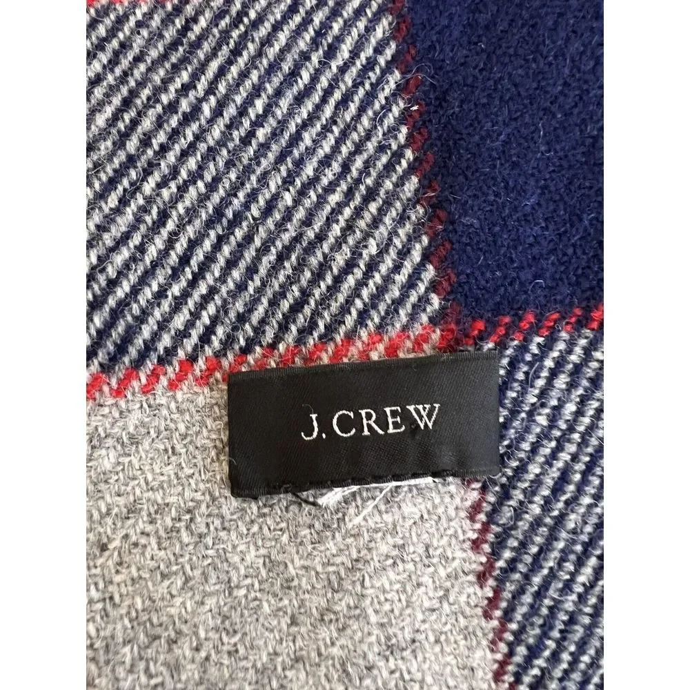 J. CREW‎ Wool Viscose Tartan Plaid Fringed Scarf Red Blue Gray 48